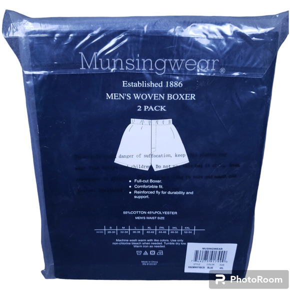 2-Pack Munsingwear Men’s Broadcloth Boxer Shorts 4XL Gray Blue KNOMW579BCB New - Picture 2 of 3